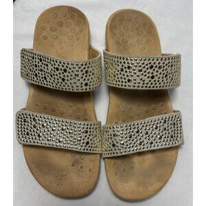Womens Size 8 Vionic Slide Sandals Arch Support Beige Studded Design